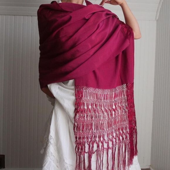Vintage Accessories - Gorgeous deep bougainvillea handloomed rebozo